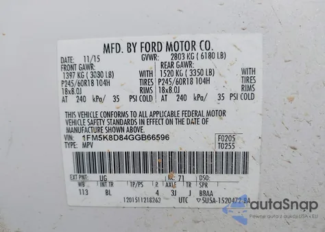 2016 Ford Explorer Xlt from USA, damaged, VIN 1FM5K8D84GGB66596